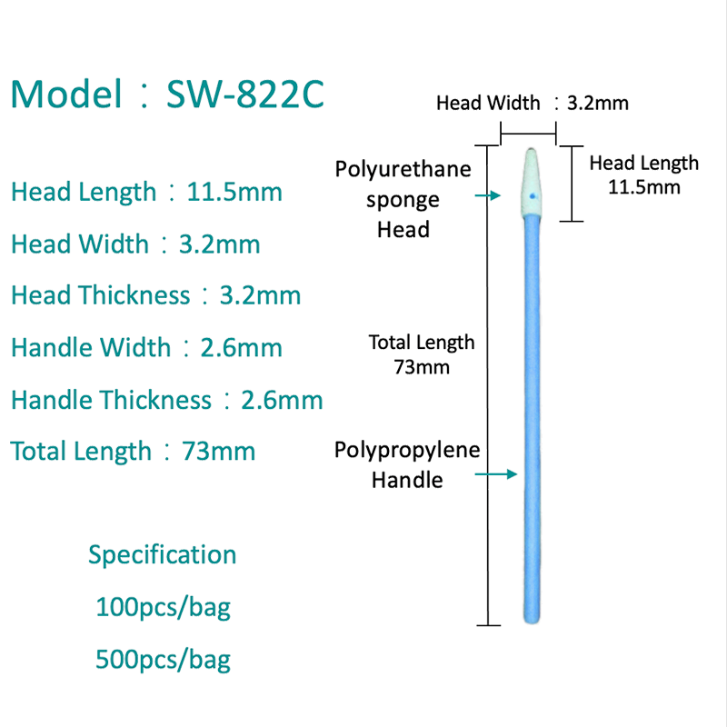 SW-822Cはフォームクリーンルームスワブを尖らせました